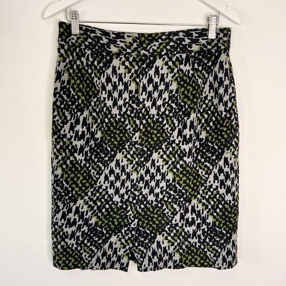 Trina Turk Gray and Green Leopard Print Plaid Pencil Skirt - Picture 3 of 8